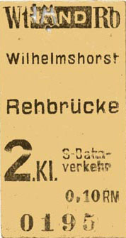 Bild 2, Kinderfahrkarte aus dem Jahr 1939 von Wilhelmshorst nach Rehbrücke, freundlicherweise von Herrn Kurt Miska (Michigan, USA) zur Verfügung gestellt.